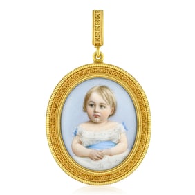 Etruscan Revival Gold Enamel Portrait Locket/Pendant C1876