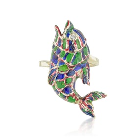Vintage Gold Enamel Fish Ring