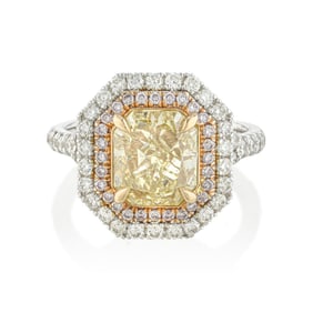 3.01-Carat Radiant Fancy Yellow Diamond Ring