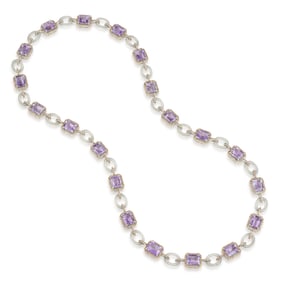 Amethyst Rock Crystal and Sapphire Long Necklace