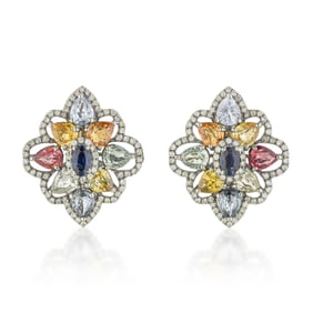 Multicolor Sapphire and Diamond Earrings