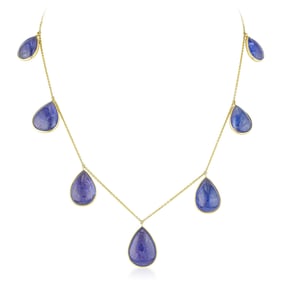 Tanzanite Pear Shaped Cabochon Drop Necklace