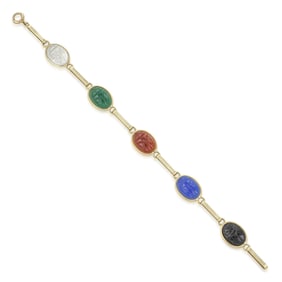 Vintage Multi-Gemstone Scarab Gold Bracelet