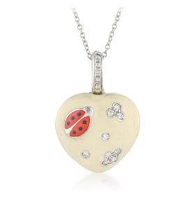 Puffy Ladybug Heart Enamel And Diamond Gold Pendant By Aaron Basha