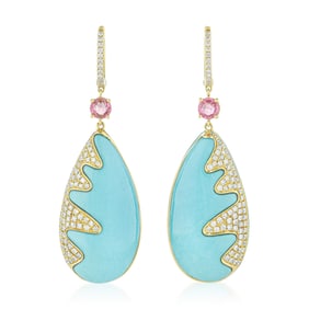 Turquoise Diamond and Pink Sapphire Earrings