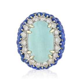 Vintage Turquoise Diamond and Lapis Ring, C1960s