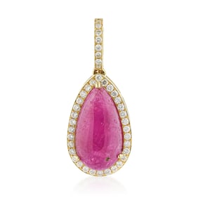 Ruby Pear Shape Cabochon and Diamond Pendant