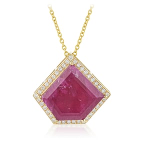 Fancy Cut Ruby and Diamond Pendant Necklace
