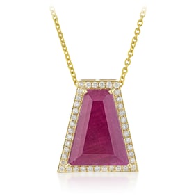 Fancy Cut Ruby and Diamond Pendant Necklace
