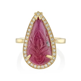 Mughal Motif Hand Carved Ruby and Diamond Statement Ring/Pendant