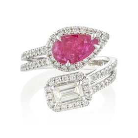 2.02-Carat Burmese Unheated Ruby and Diamond Bypass Ring, AGL Certified