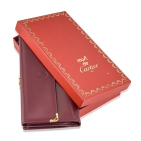 Cartier Burgundy Leather Must de Cartier Trifold Continental Wallet, with Box