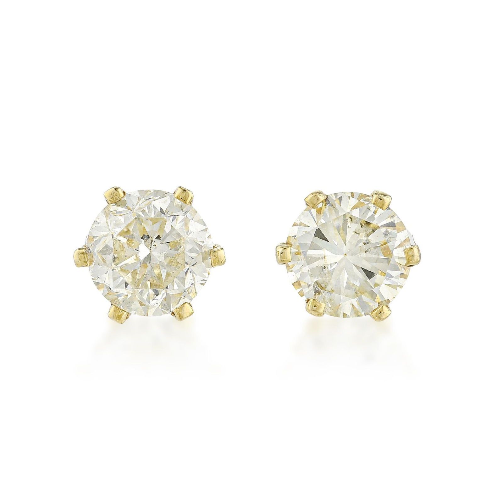 Diamond Stud Earrings: Summary of Key Characteristics • Metal: 14K yellow gold • Gemstone(s): Round brilliant cut diamonds approx.0.90 carats total, most J-K/SI • Measurements: 4mm at widest • Weight: 0.
