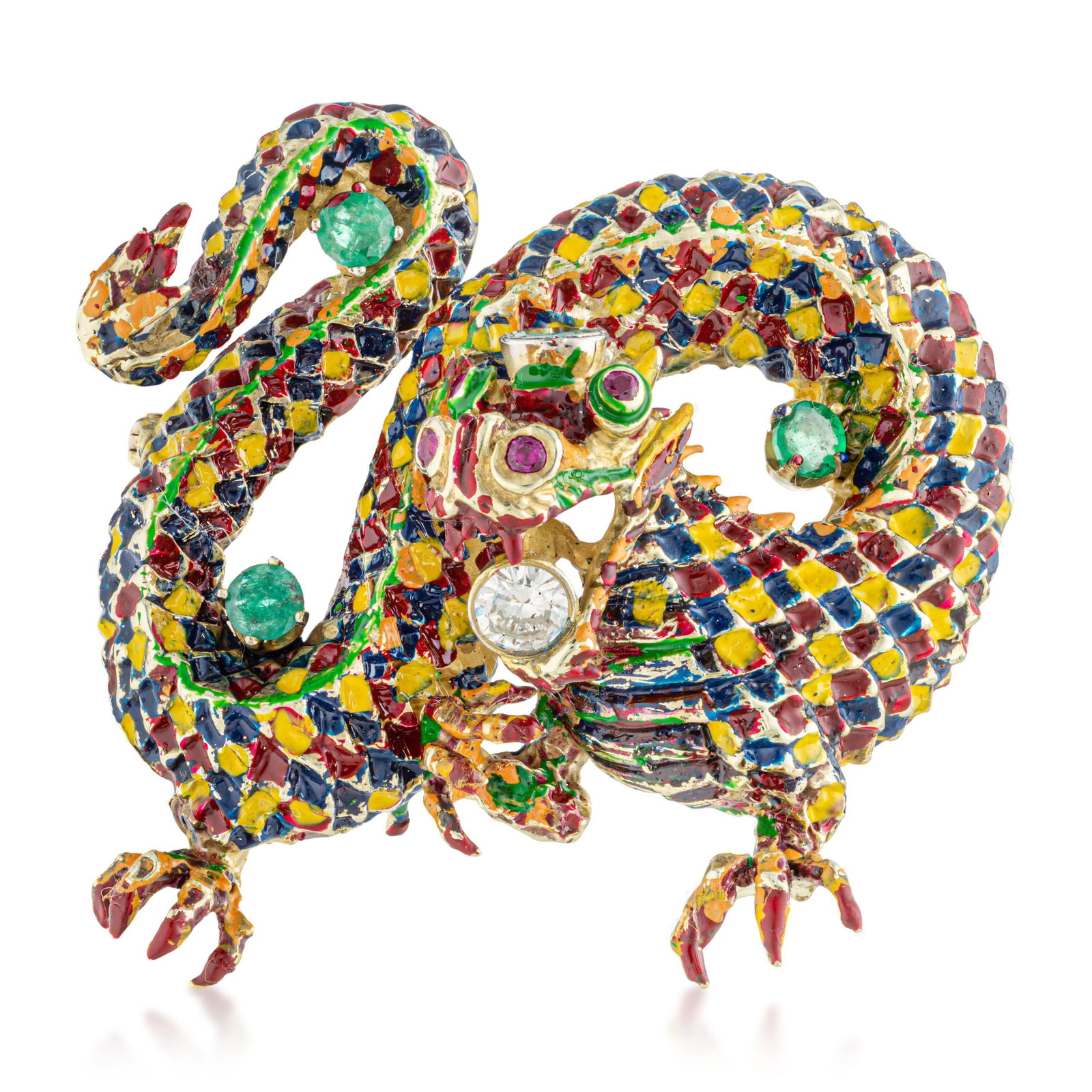 Vintage Multi-Colored Gemstone and Enamel Dragon Brooch (1 of 2)