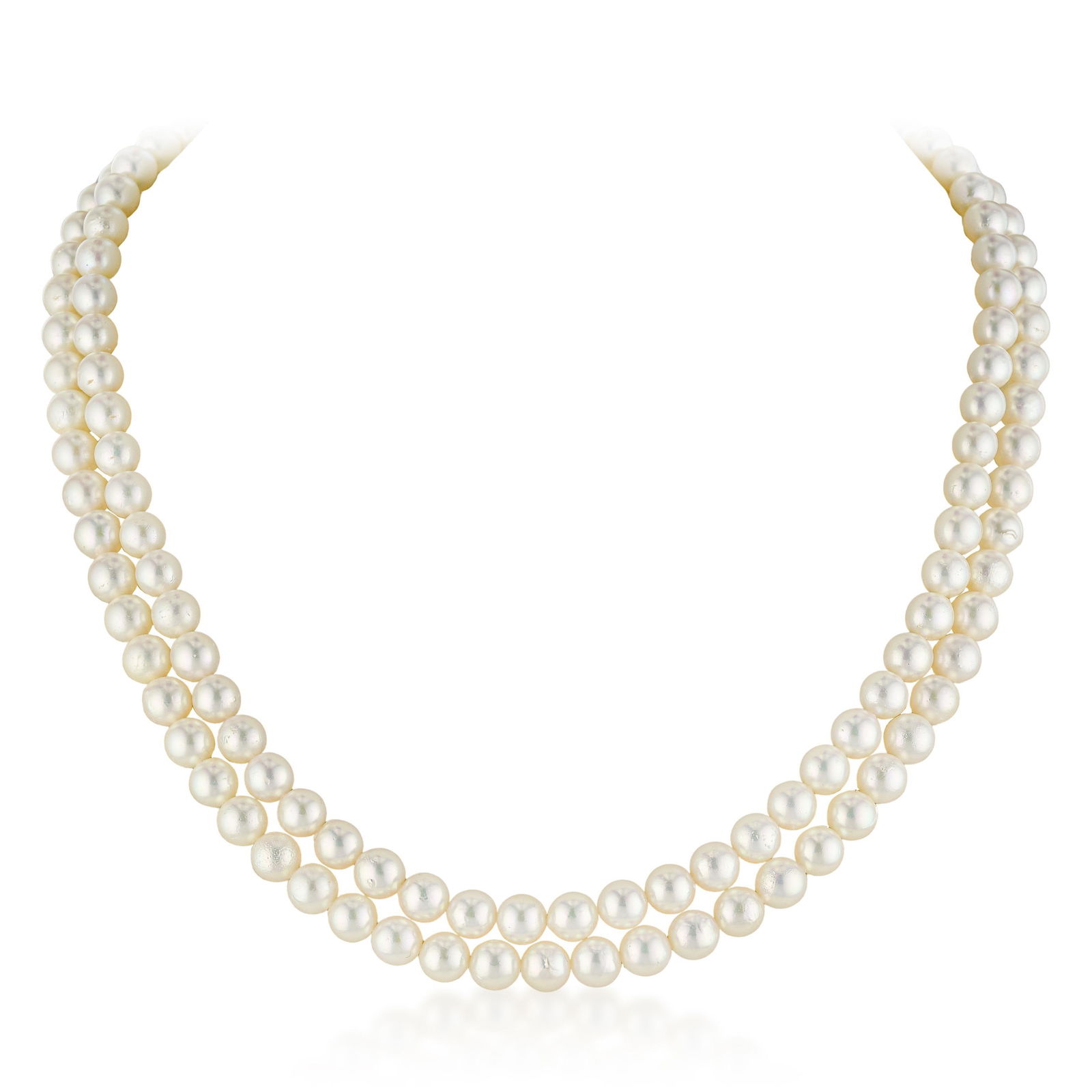 Double Strand Pearl Necklace By Tasaki: Summary of Key Characteristics • Metal: 14K yellow gold • Gemstone(s): Pearls approx.6 mm each • Measurements: 16 inches long • Weight: 49 g. • Condition: In excellent