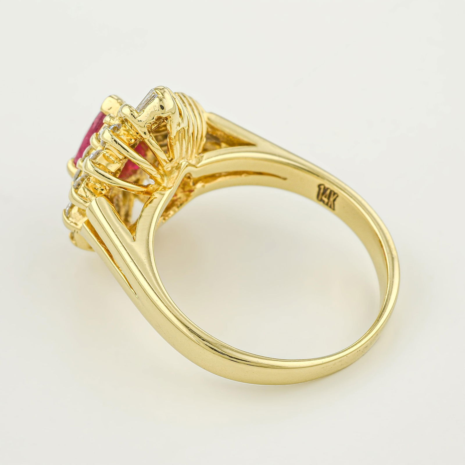 Pear Ruby and Diamond Cocktail Ring - 2