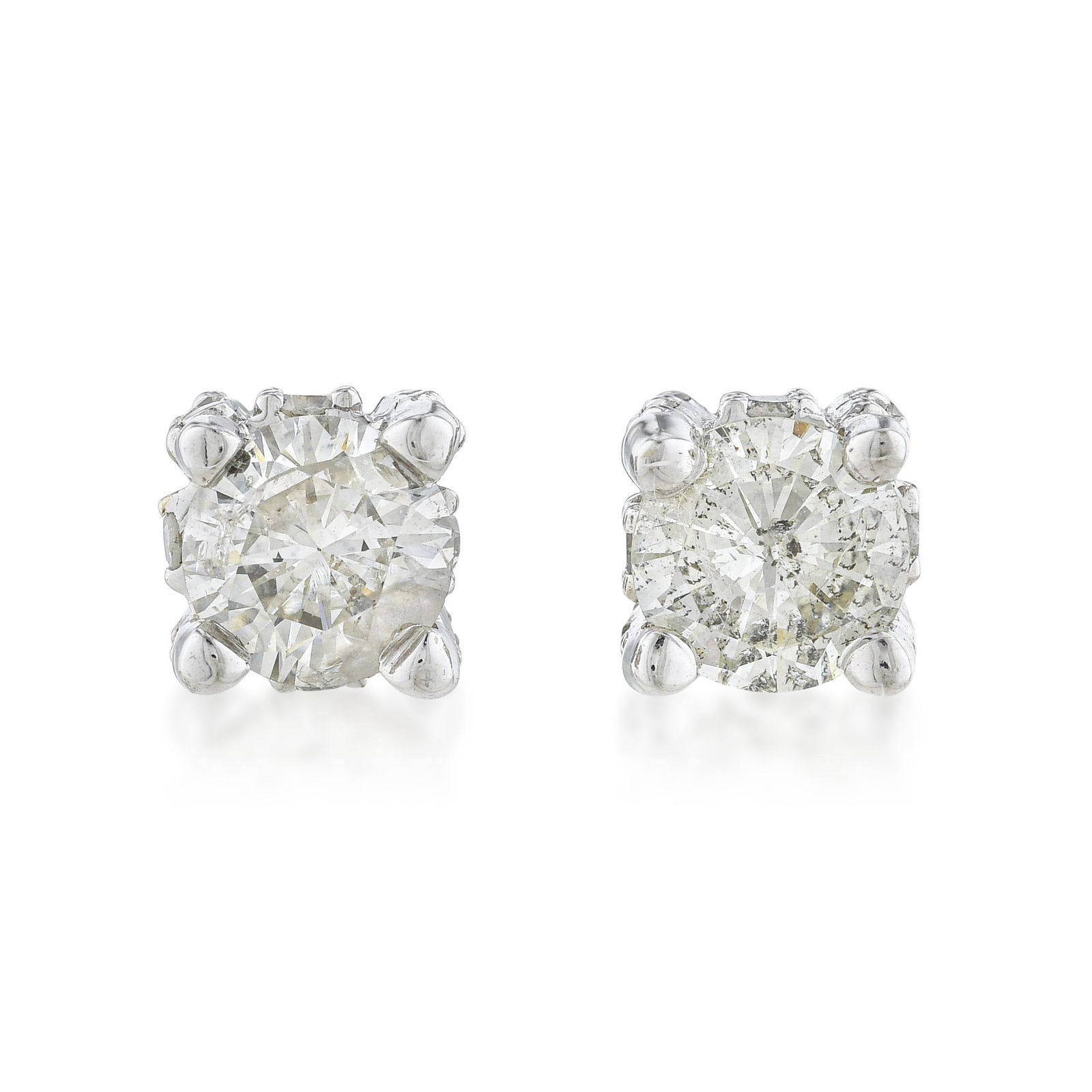 Diamond Stud Earrings: Summary of Key Characteristics • Metal: 14K white gold • Gemstone(s): Round brilliant cut diamonds approx. 0.78 carats H-I/I • Measurements: 5 mm wide • Weight: 1.6 g. 