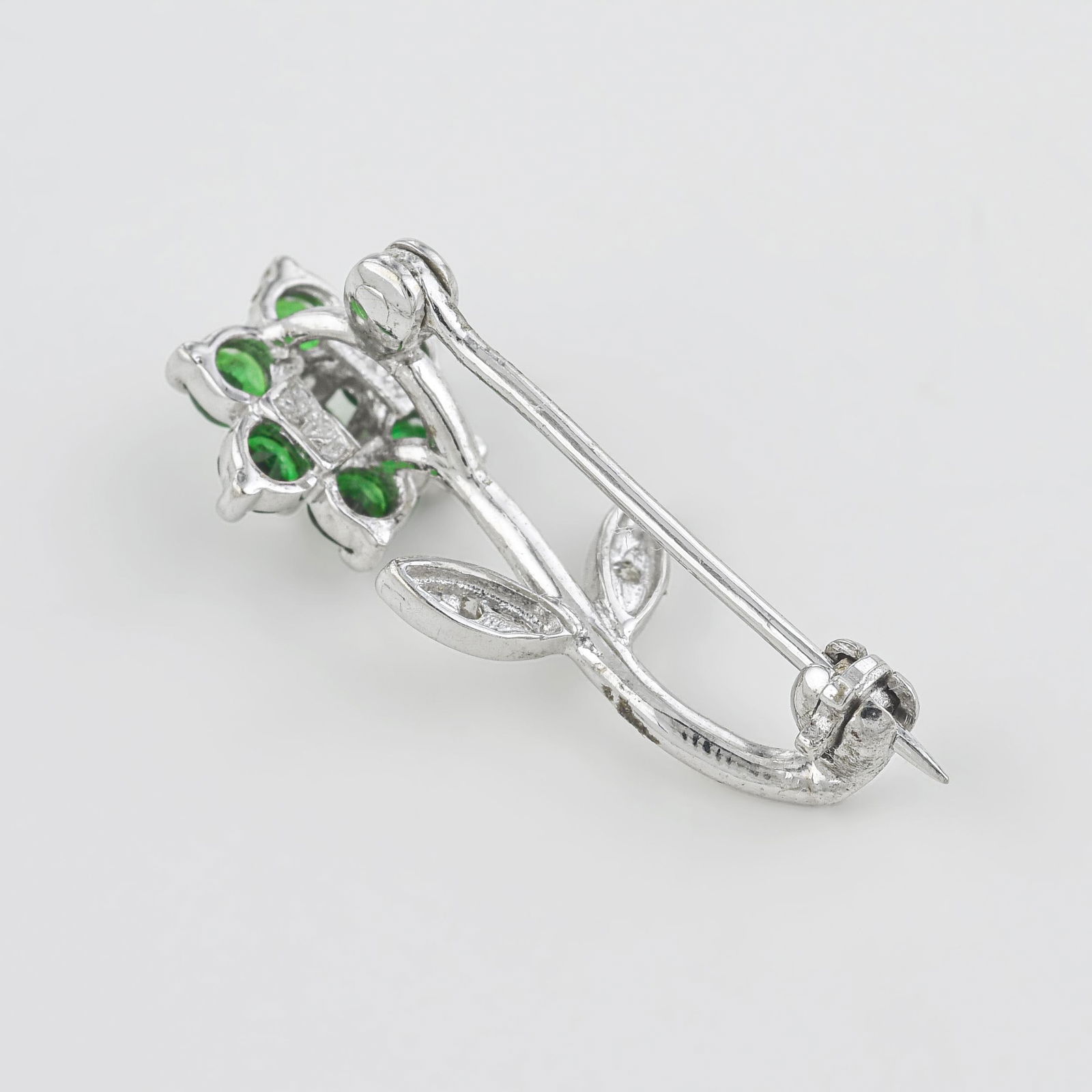 Tourmaline and Diamond Flower Pin - No Reserve - 2