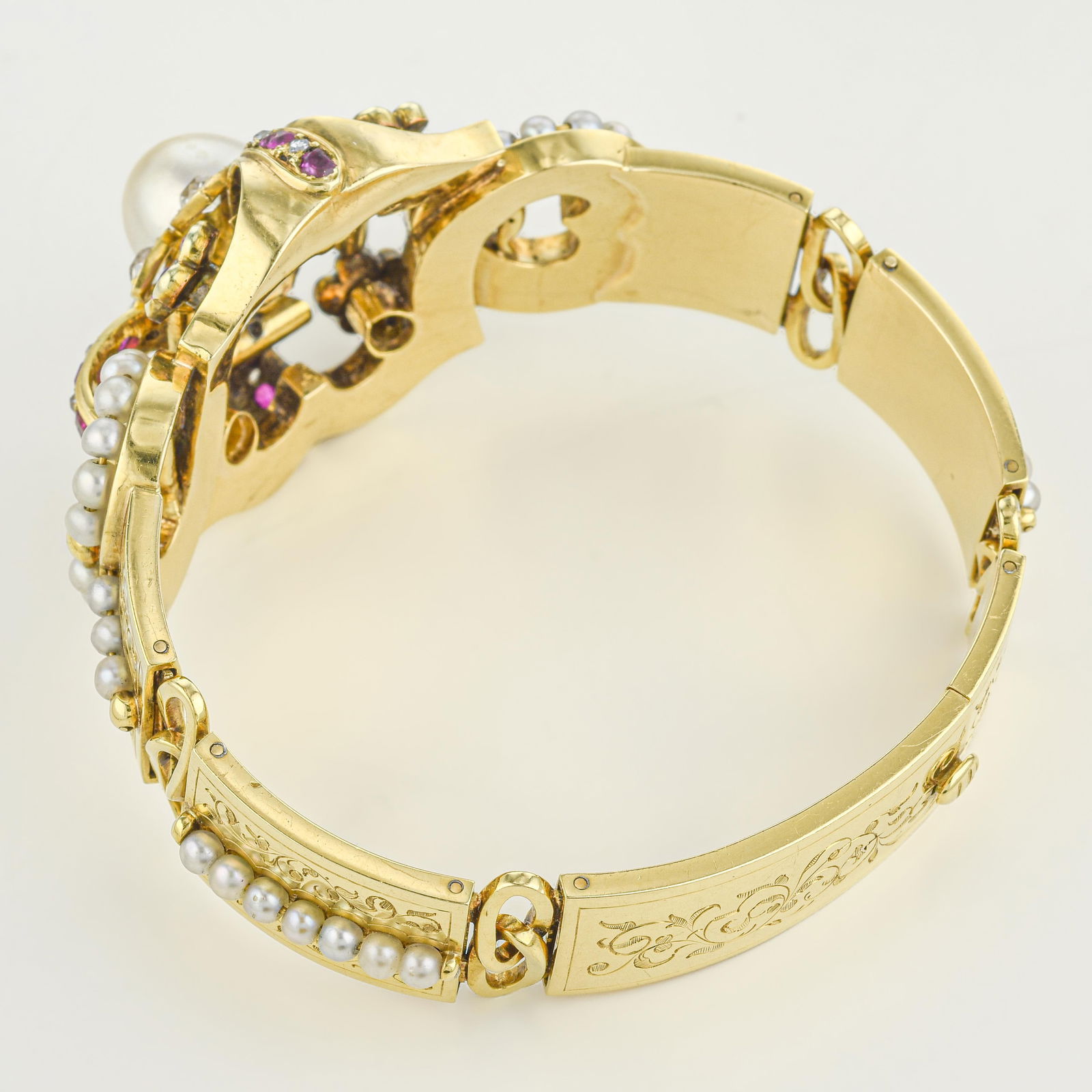Victorian Pearl Ruby and Diamond Bangle - 2