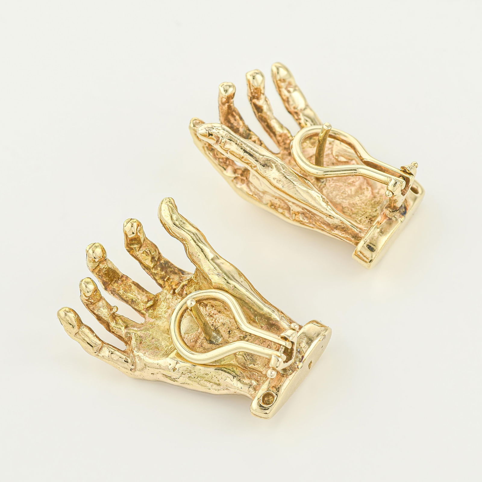 A Pair Of Vintage Gold Sculptural Hand Earrings - 2