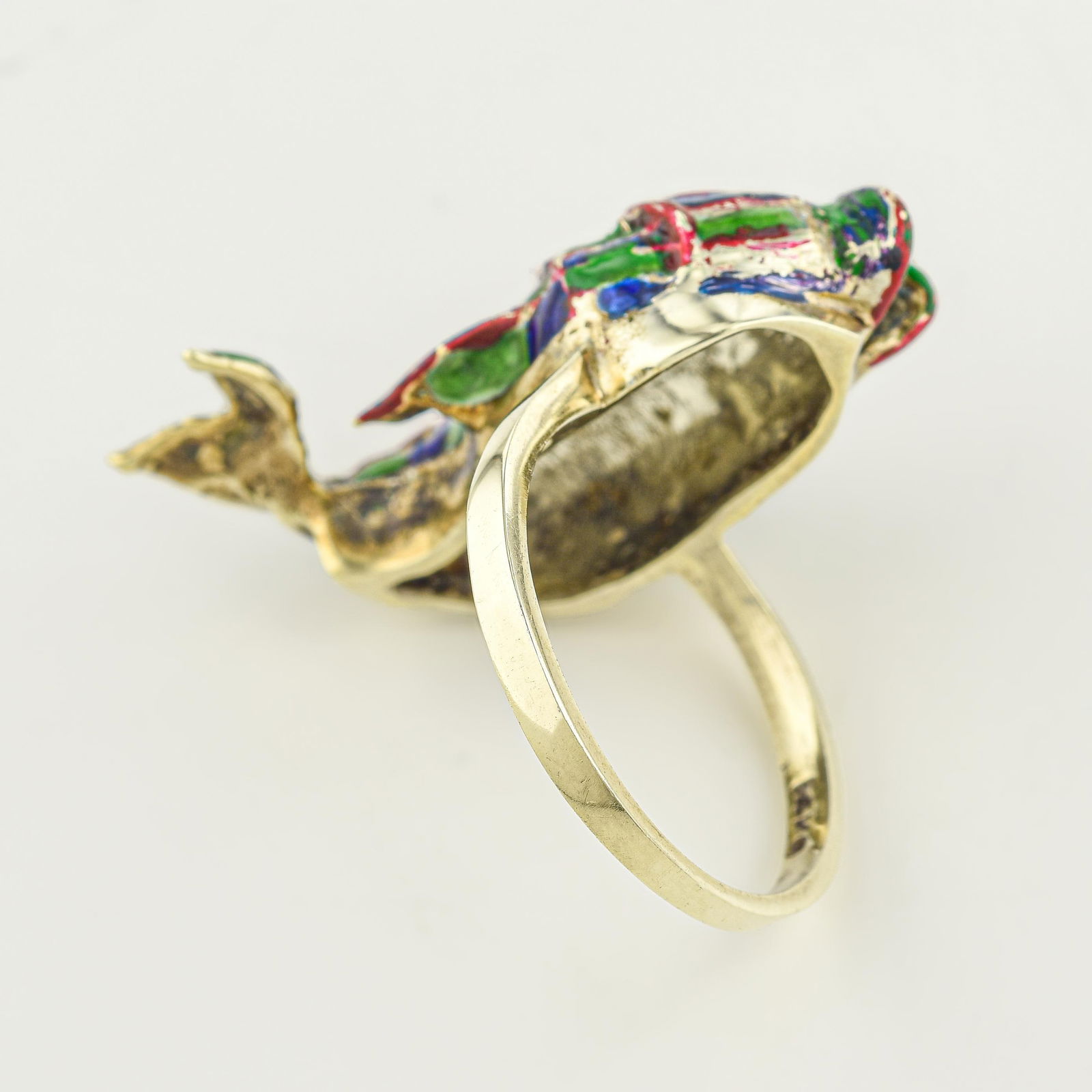 Vintage Gold Enamel Fish Ring - 2