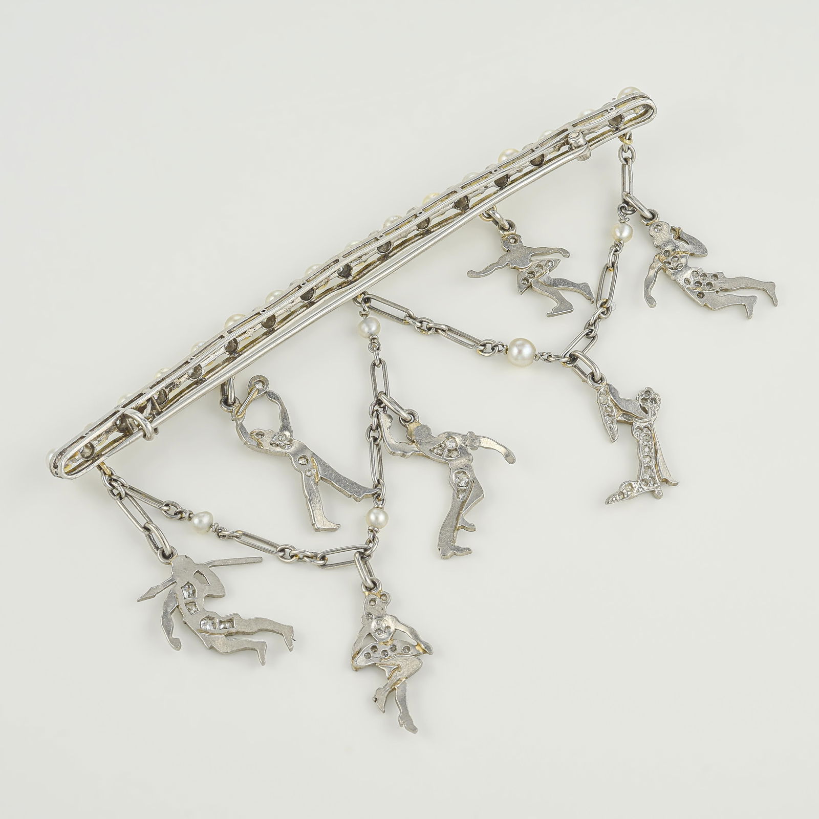 Vintage Pearl and Diamond Hanging Charm Brooch - 2