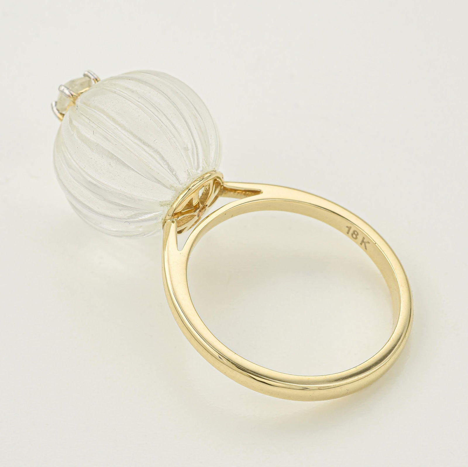 Carved Rock Crystal and Diamond Ring - 3