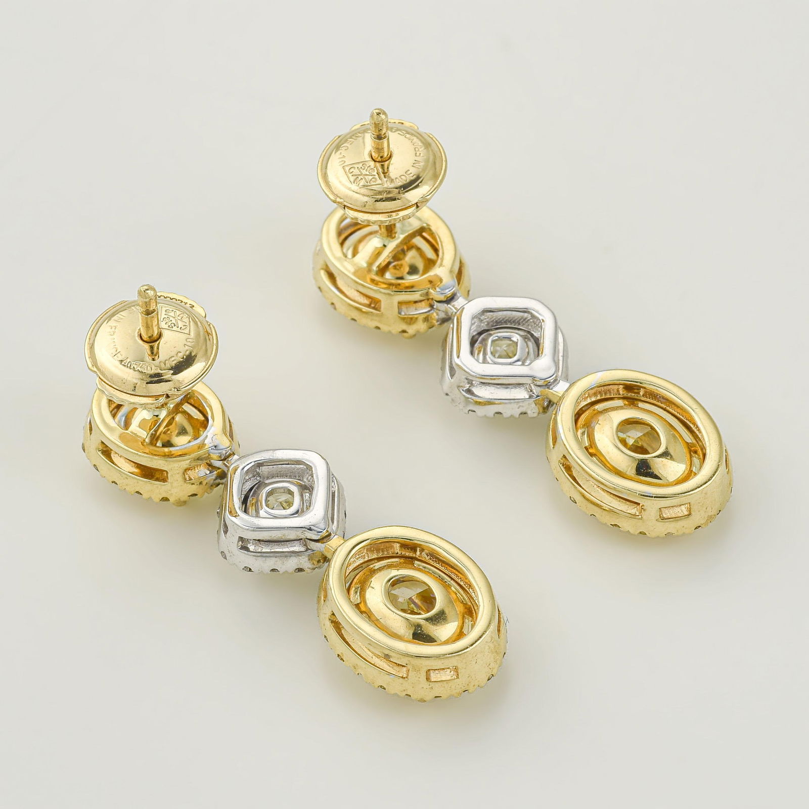 Fancy Yellow and White Diamond Hanging Earrings - 2
