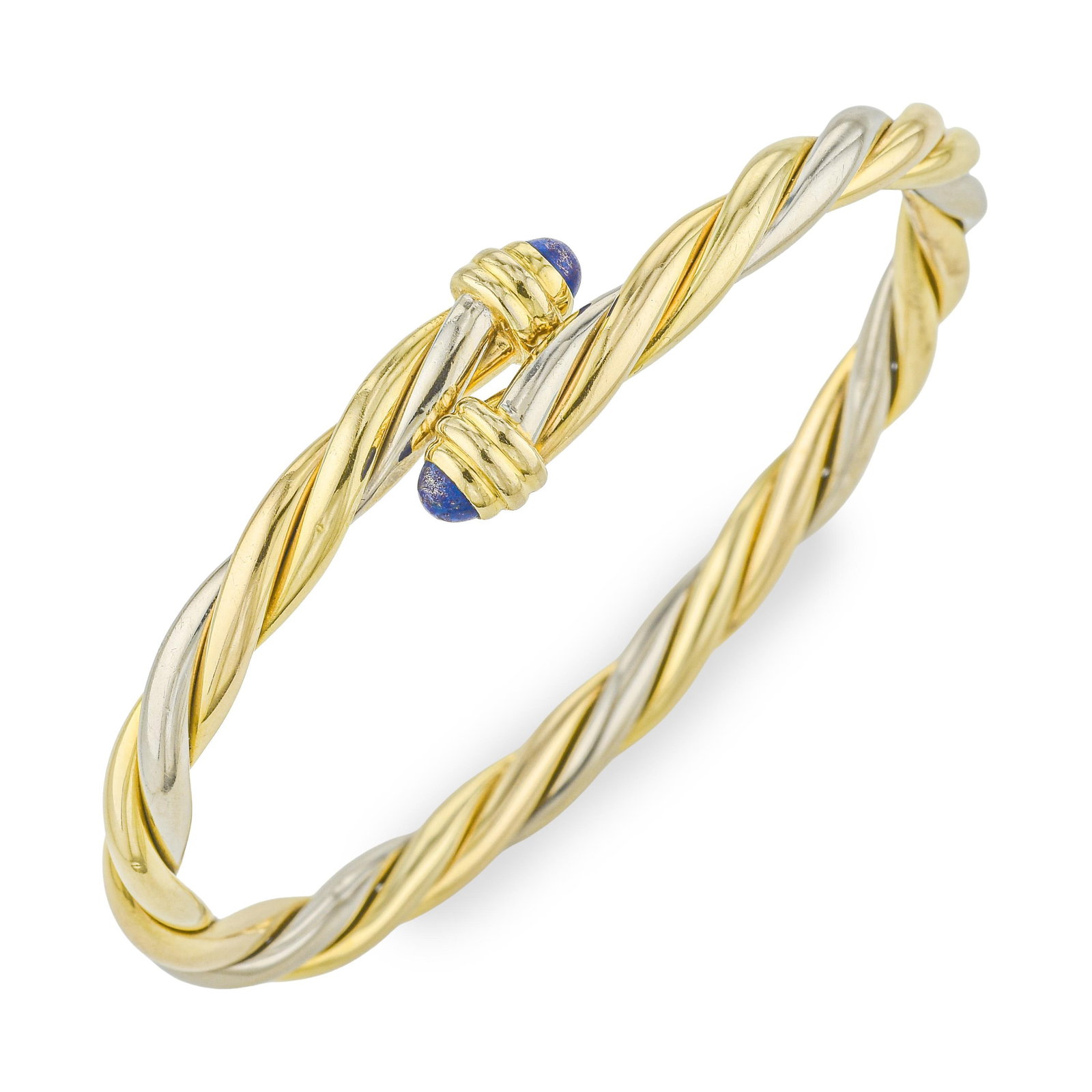 Cartier Tri Color Gold Cabochon Lapis Bangle, C1990s (1 of 2)