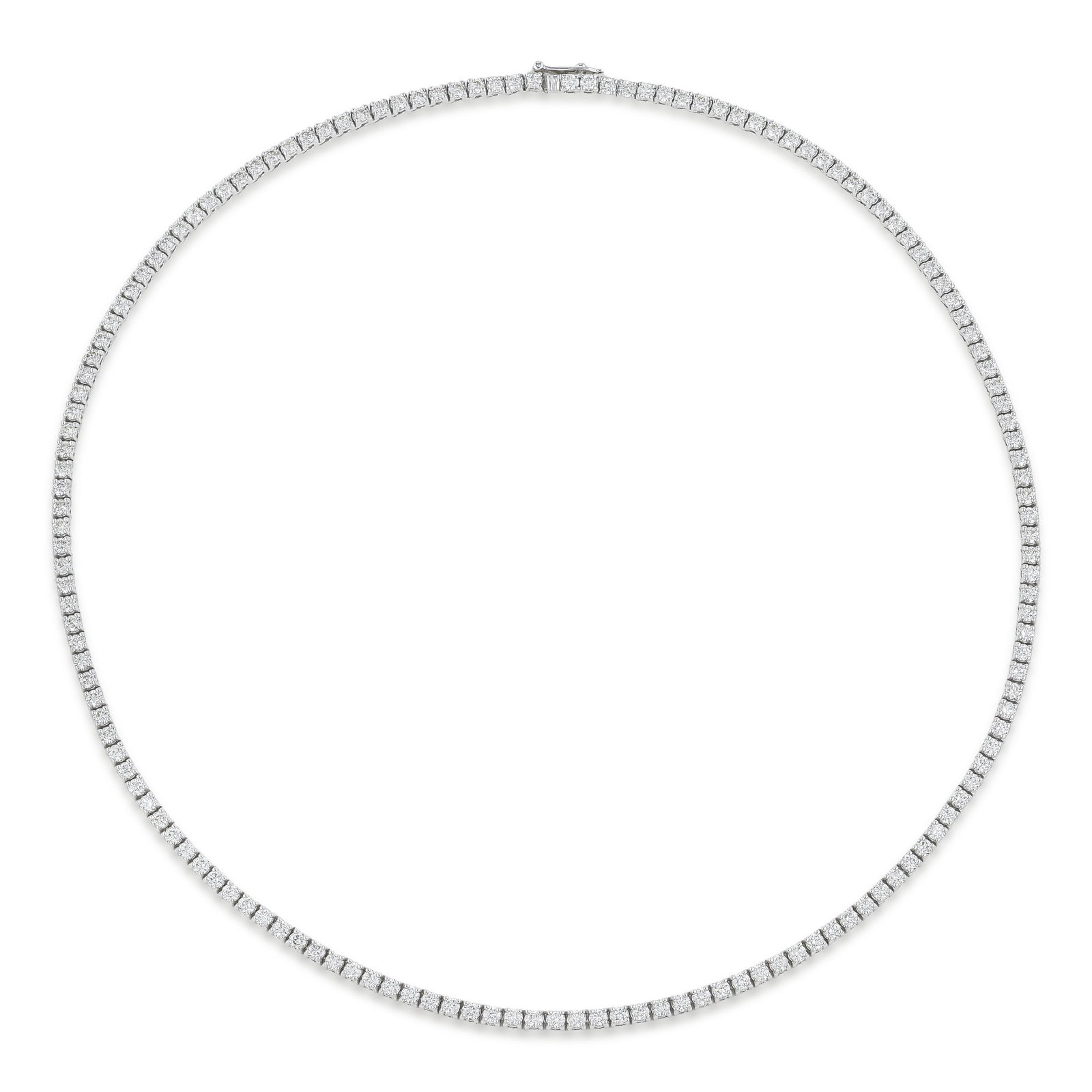 Diamond Line Necklace: Summary of Key Characteristics • Metal: 14K white gold • Gemstone(s): Round brilliant cut diamonds approx.7.00 carats total, most H-I/VS • Measurements: 16 inches long •
