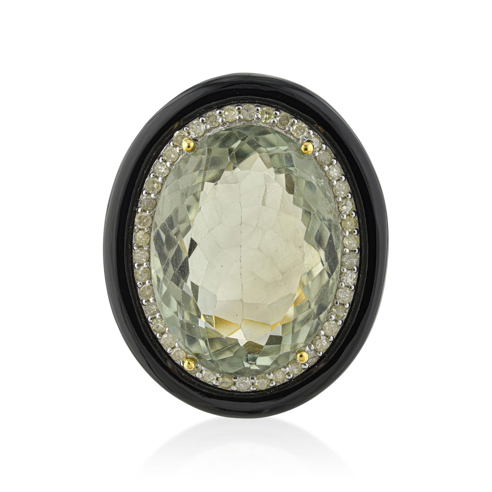 Prasiolite Diamond and Onyx Ring - 2
