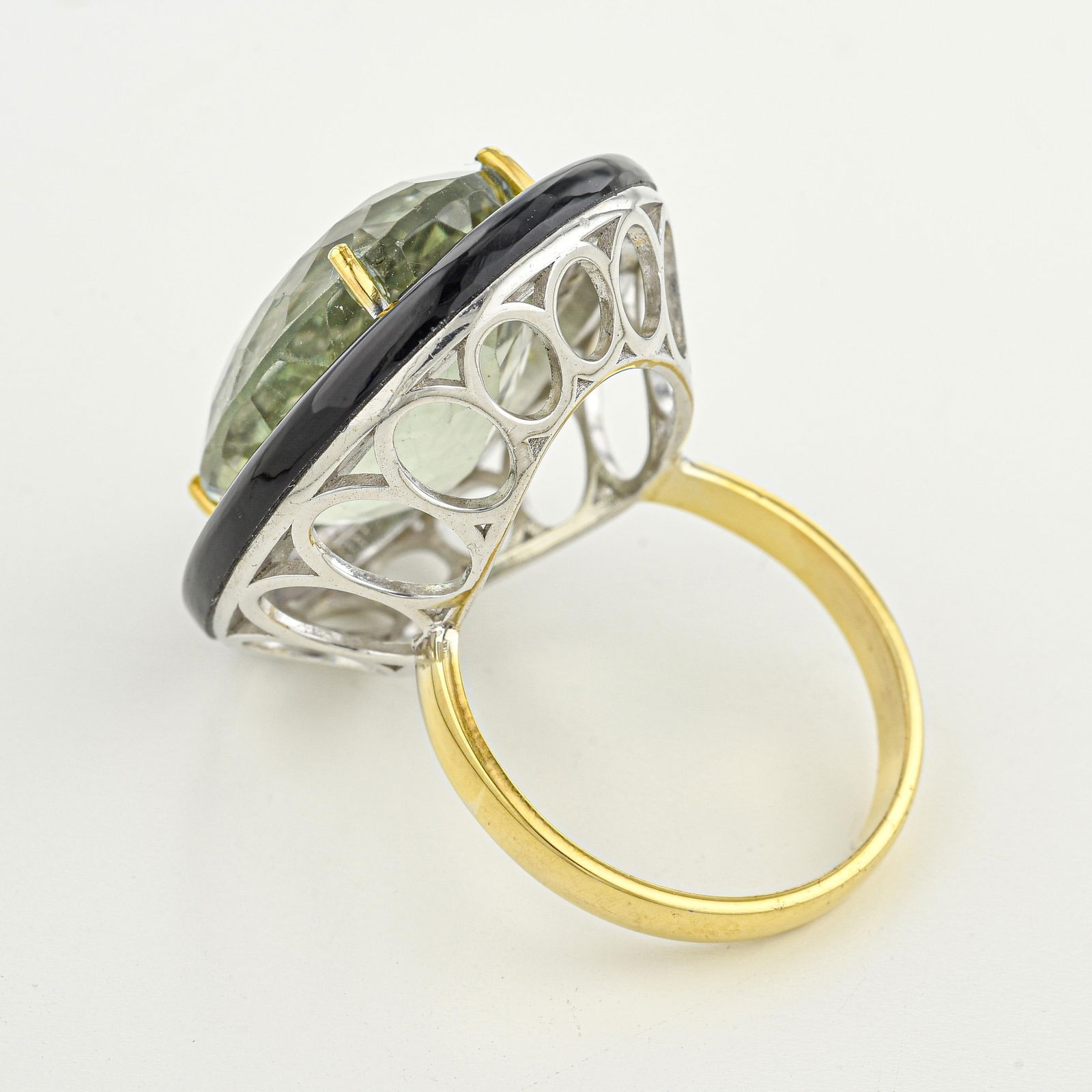 Prasiolite Diamond and Onyx Ring - 3