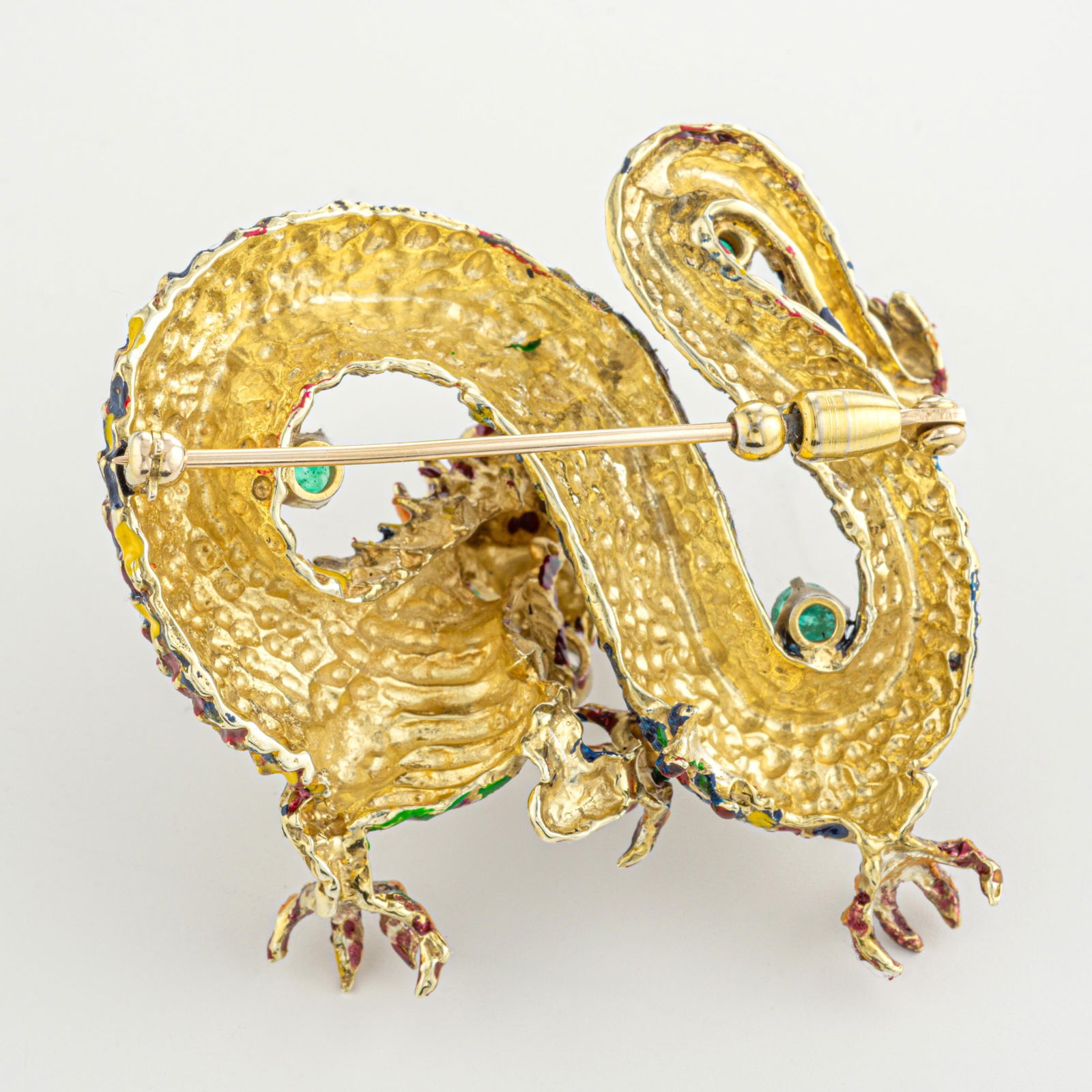 Vintage Multi-Colored Gemstone and Enamel Dragon Brooch - 2