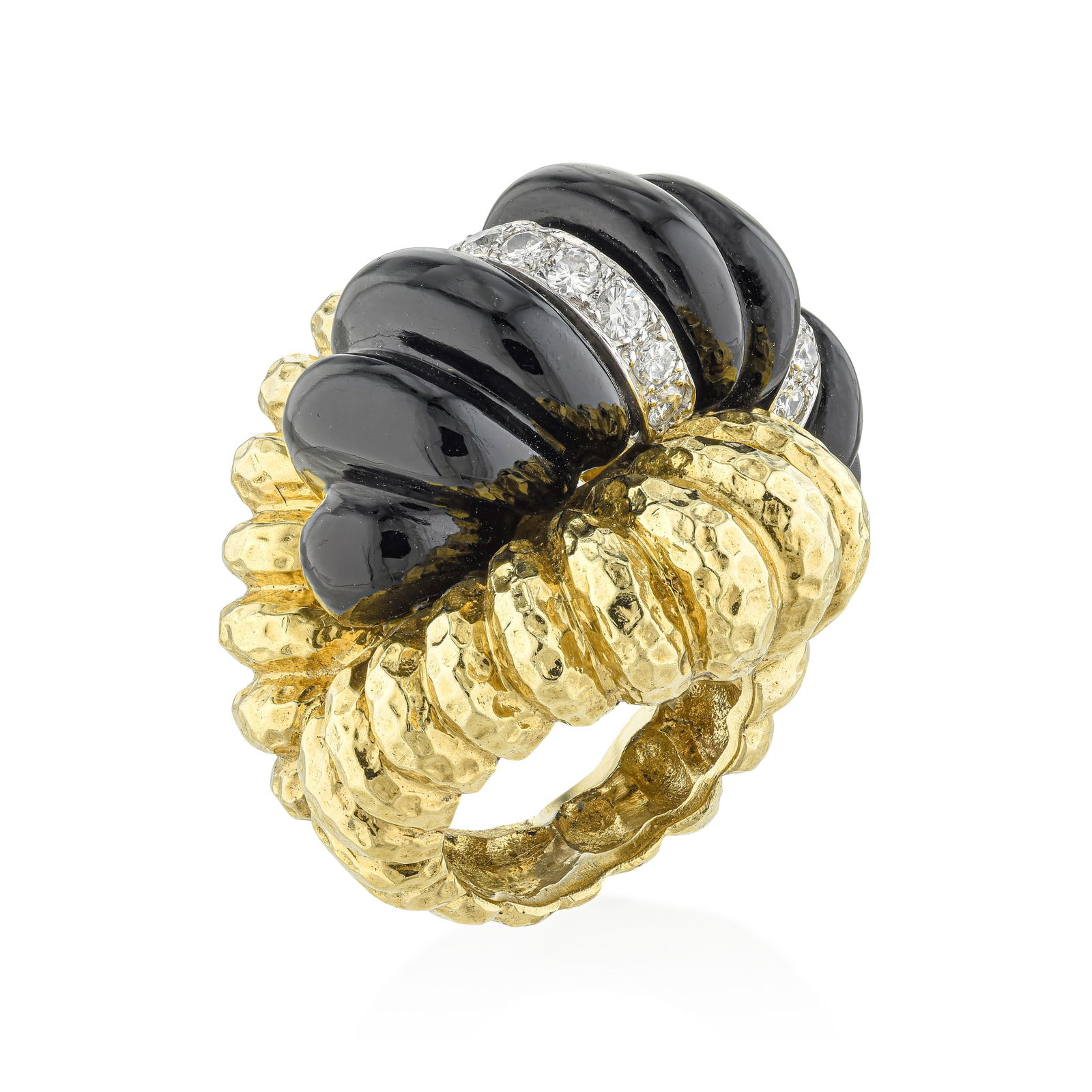 Vintage Fluted Onyx and Diamond Ring - 2