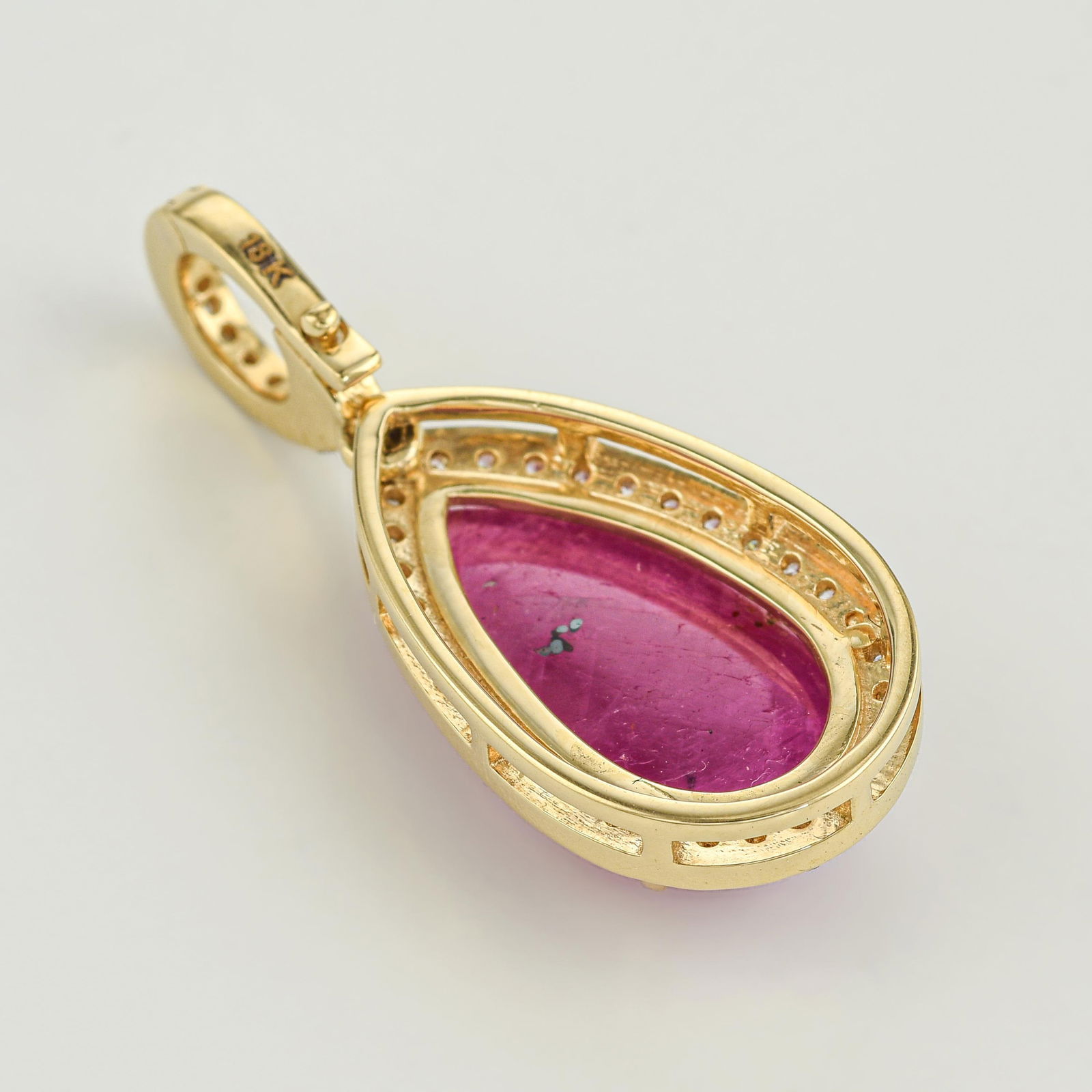 Ruby Pear Shape Cabochon and Diamond Pendant - No Reserve - 2