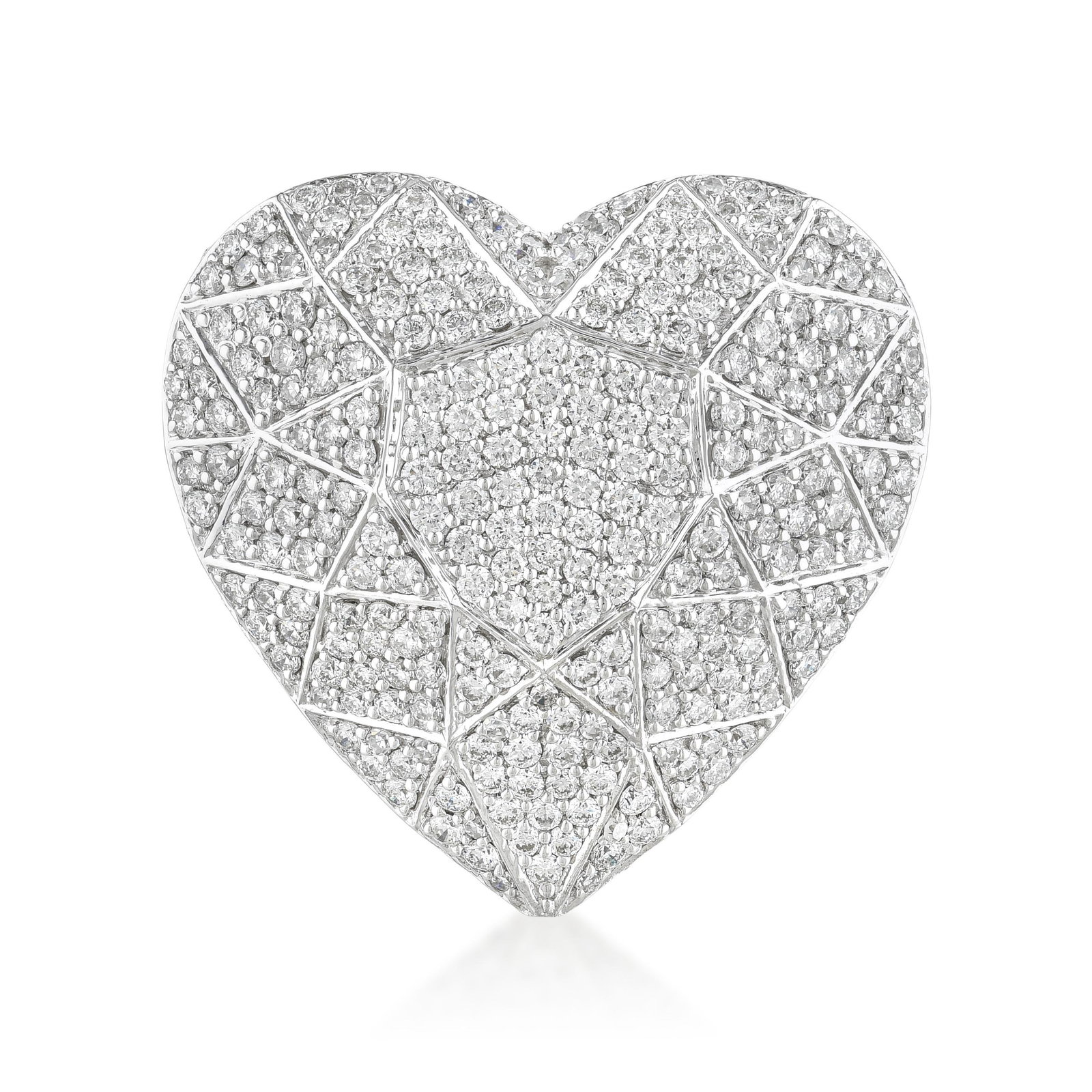 Heart Shape Pave Cocktail Ring: Summary of Key Characteristics • Metal: 14K white gold • Gemstone(s): Round brilliant cut diamonds approx. 1.60 carats total, most H-I/I1 • Measurements: 19.52mm ring top 
