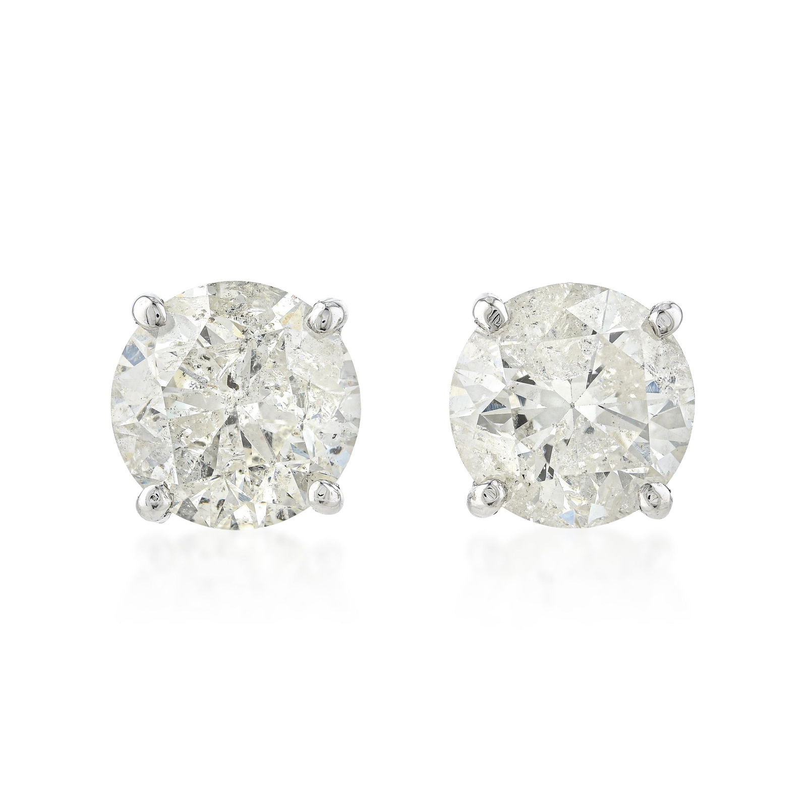Diamond Stud Earrings (Approx. 2.02 CTW): Summary of Key Characteristics • Metal: 14K white gold • Gemstone(s): (2)Round brilliant cut diamonds approx. 2.02 carats total, most G-H/I • Measurements: 6mm •