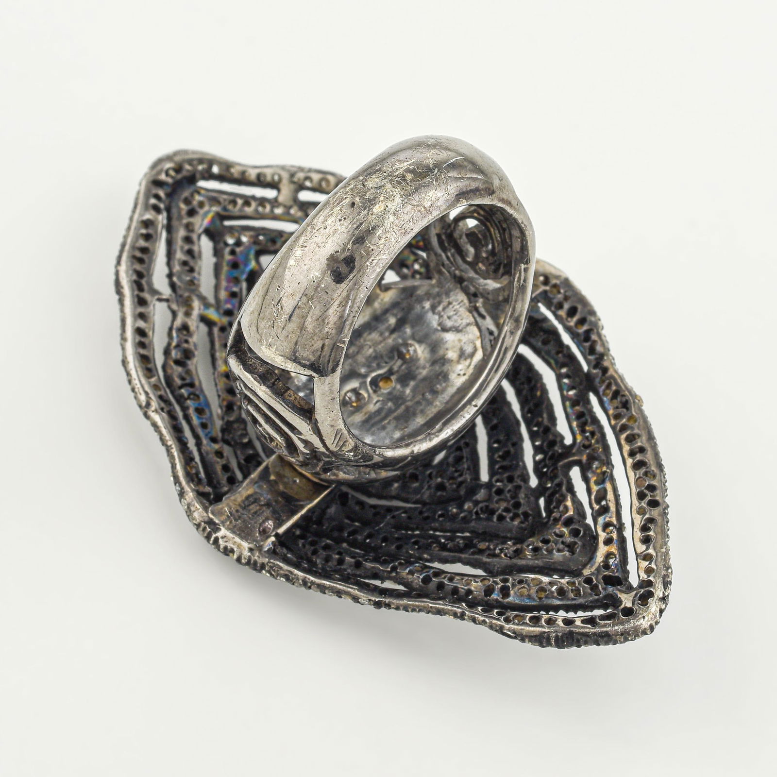Oxidized Silver and Diamond Statement Ring - No Reserve - 2