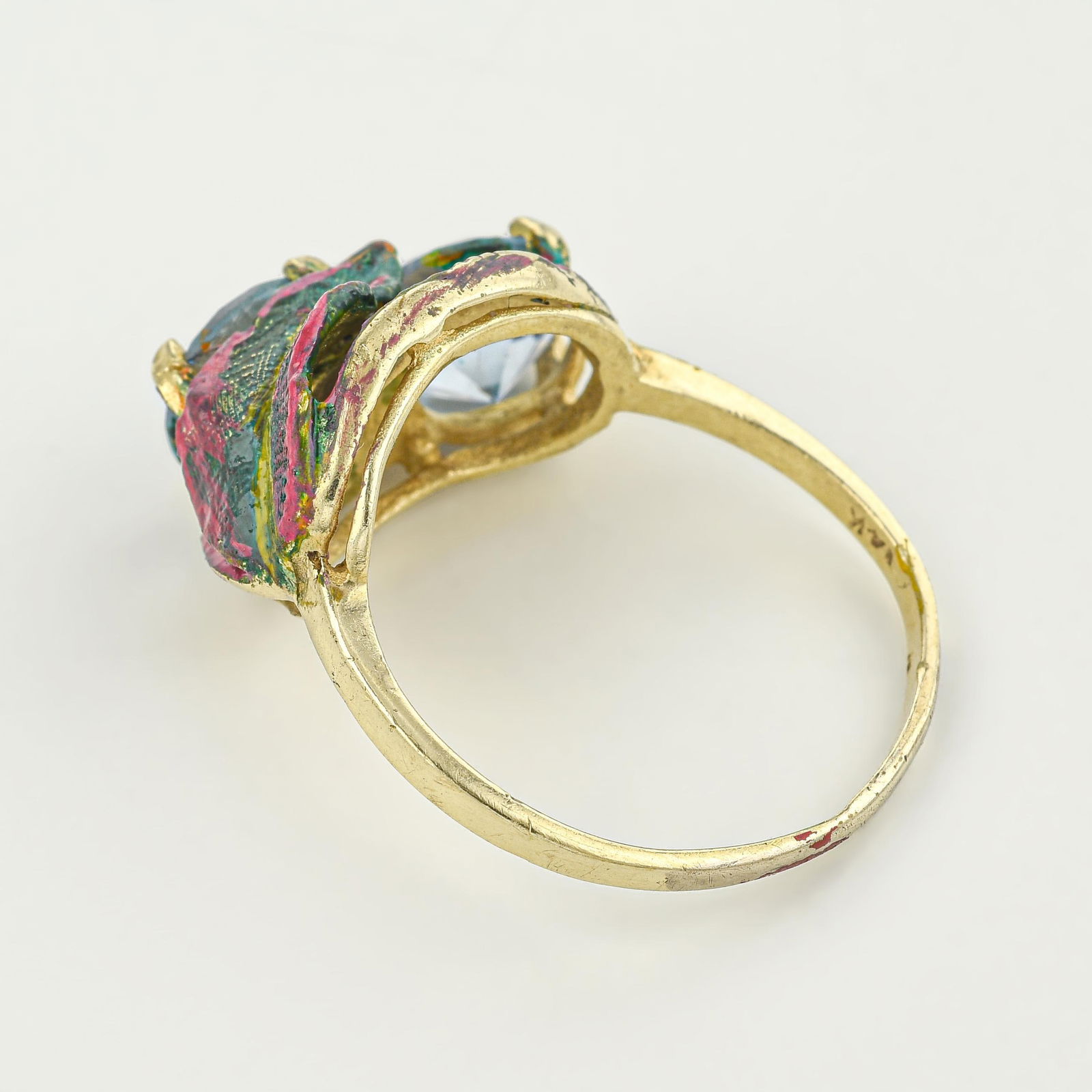 Vintage Leaf Aquamarine and Enamel Ring - No Reserve - 2