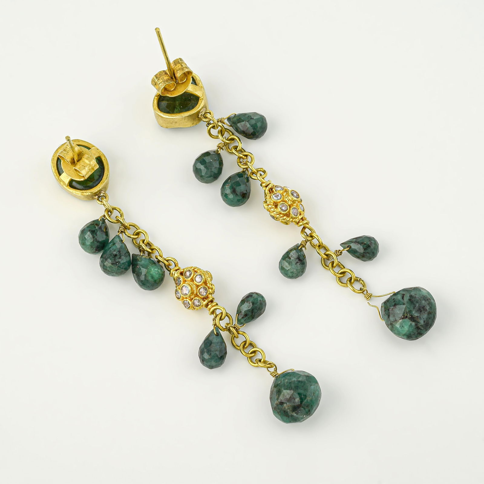 Emerald Peridot and Diamond Hanging Earrings - 2