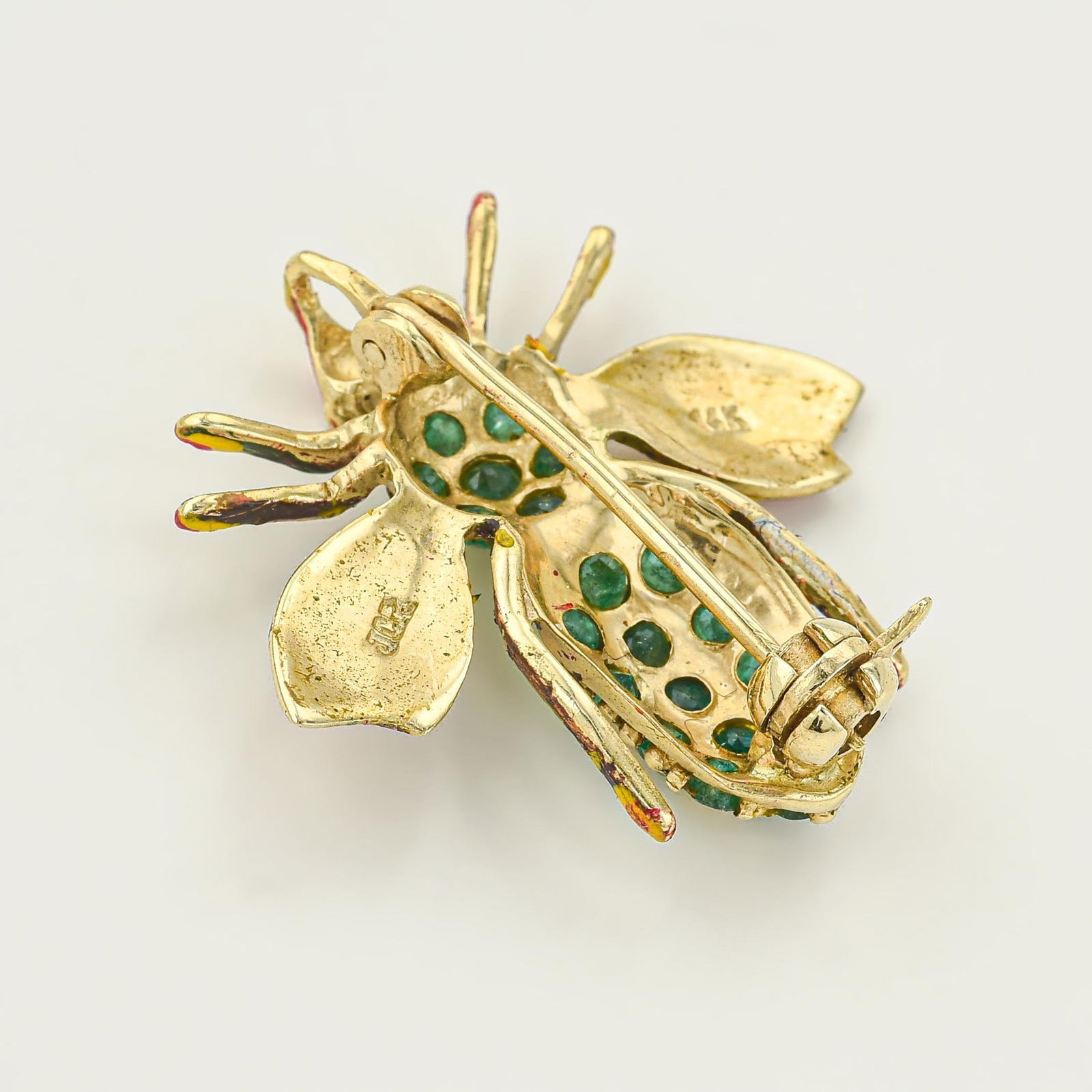 Vintage Enamel and Emerald Insect Pin - No Reserve - 2