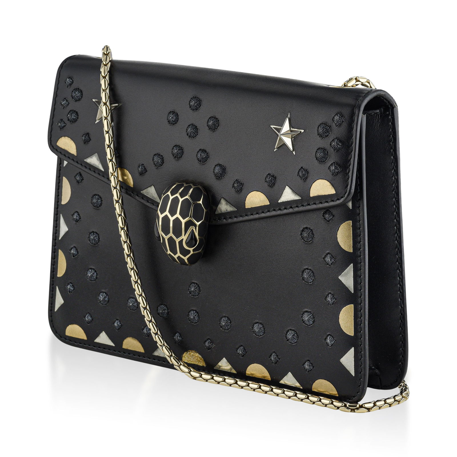 Bvlgari Serpenti Forever Star Studs Black Leather Shoulder Bag - 2