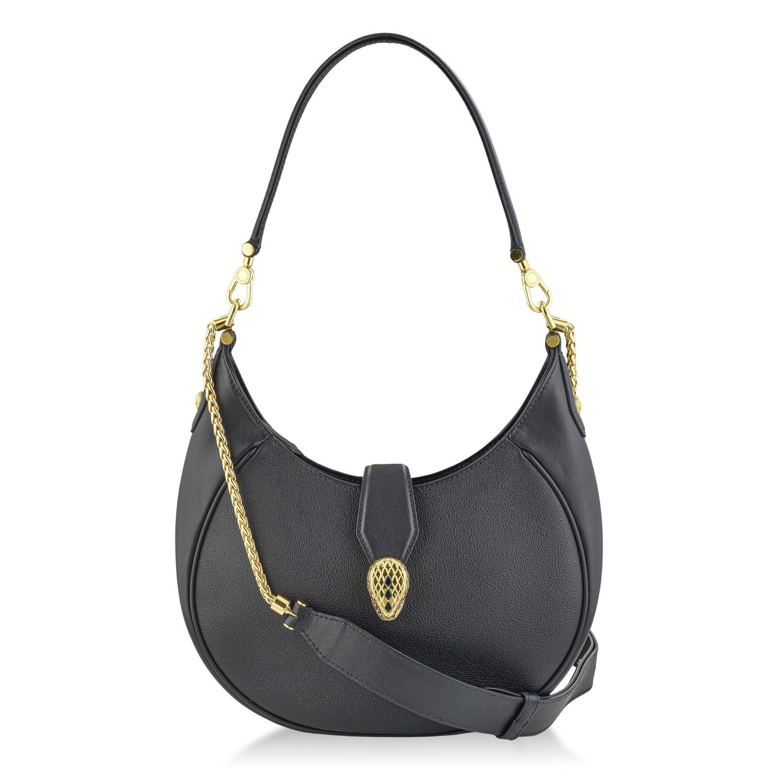 Bvlgari Serpenti Ellipse Shoulder Bag – Black Calf Leather: This Bvlgari Serpenti Ellipse Shoulder Bag is crafted from smooth black calf leather and features the Maison's iconic Serpenti snakehead magnetic closure, a signature symbol of elegance and power