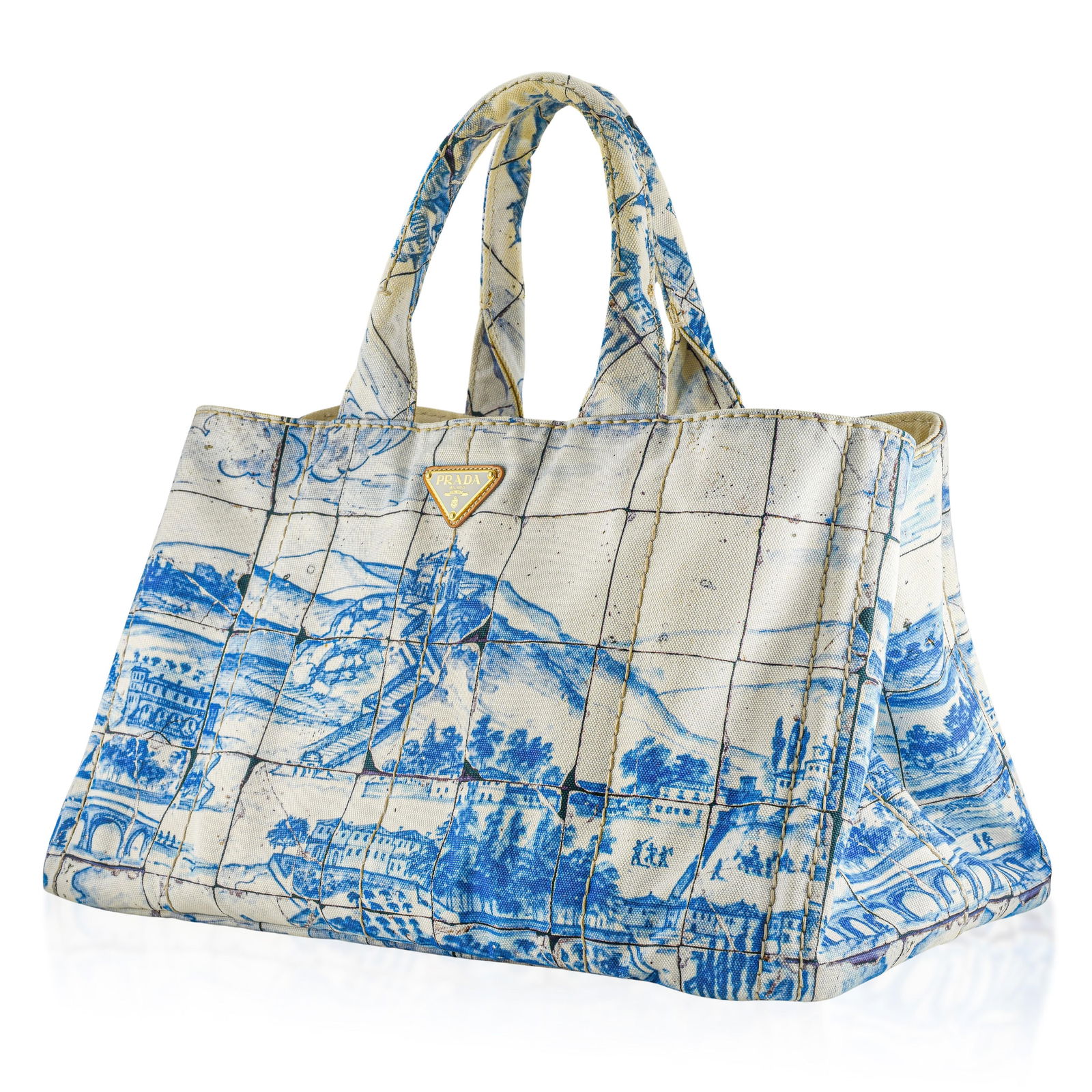 Prada Canapa Azulejos Large Canvas Tote Bag - No Reserve - 2