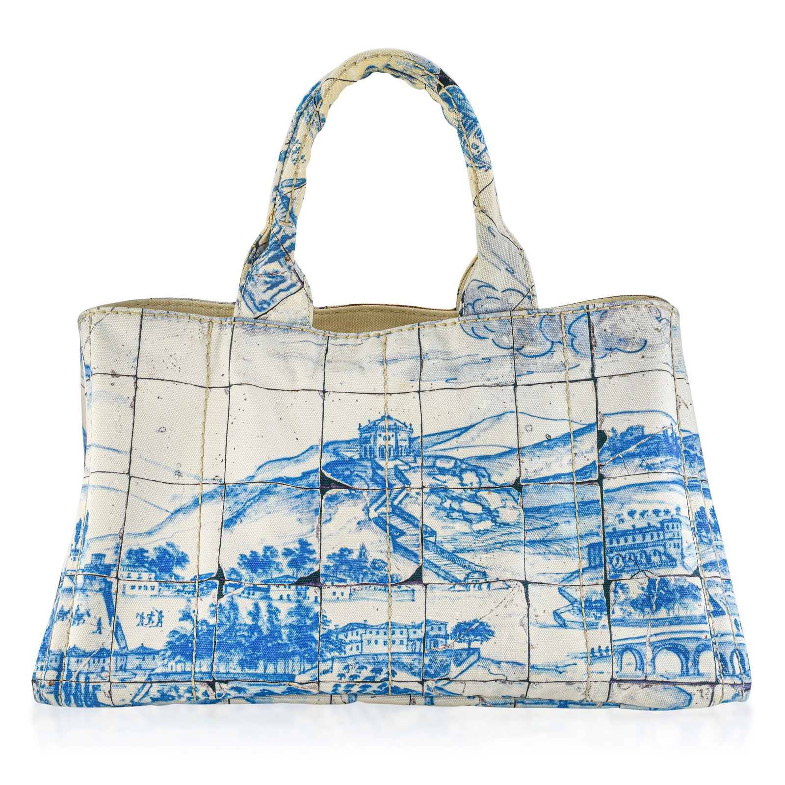 Prada Canapa Azulejos Large Canvas Tote Bag - No Reserve - 3