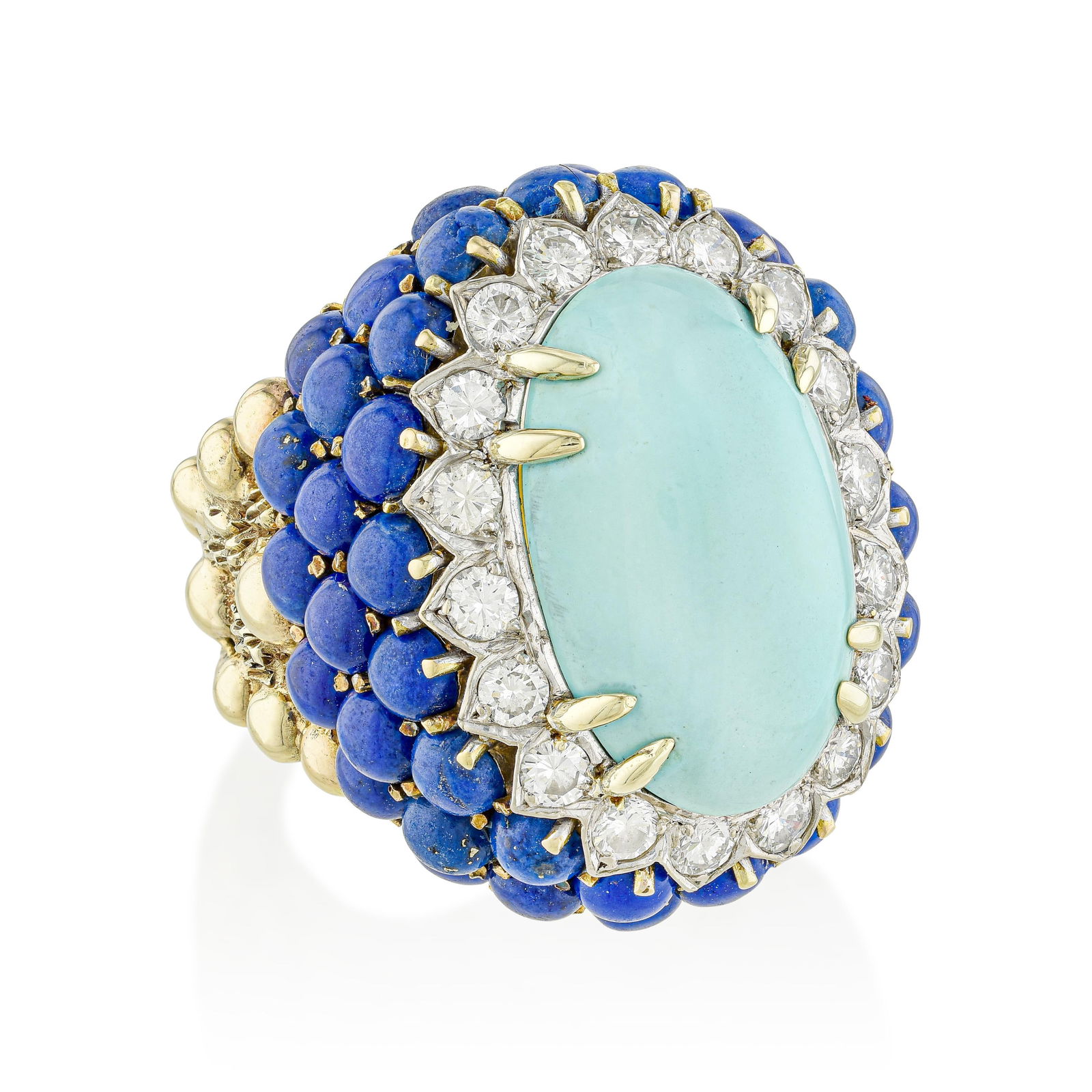 Vintage Turquoise Diamond and Lapis Ring, C1960s - 2