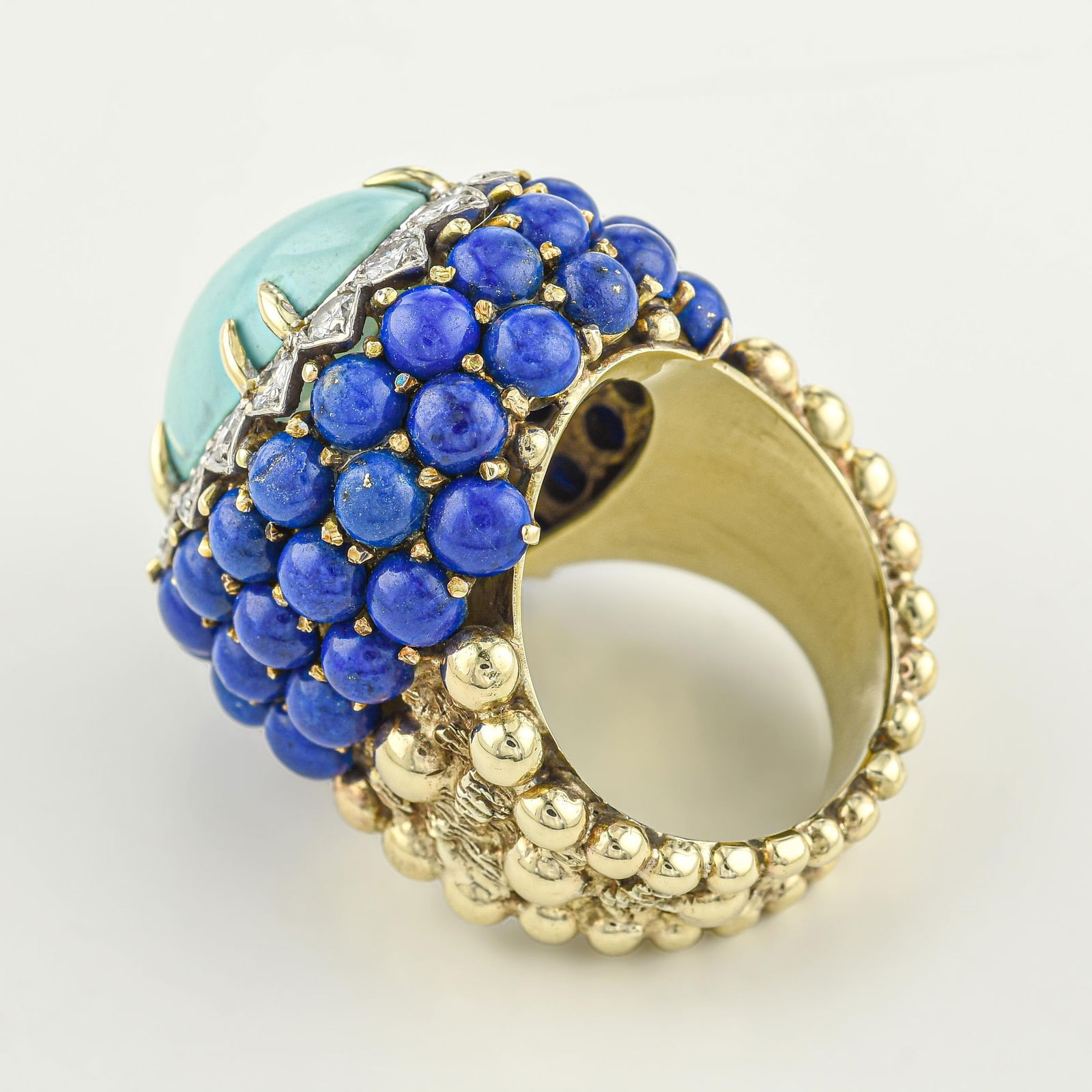 Vintage Turquoise Diamond and Lapis Ring, C1960s - 3