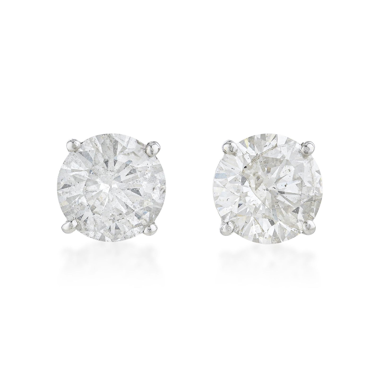 Diamond Stud Earrings (Approx. 3.29 CTW): Diamond stud earrings at 3.29 carats total in 14K white gold at 8mm: at this combined weight, these studs have the presence of stones that would individually be considered significant solitaires. The