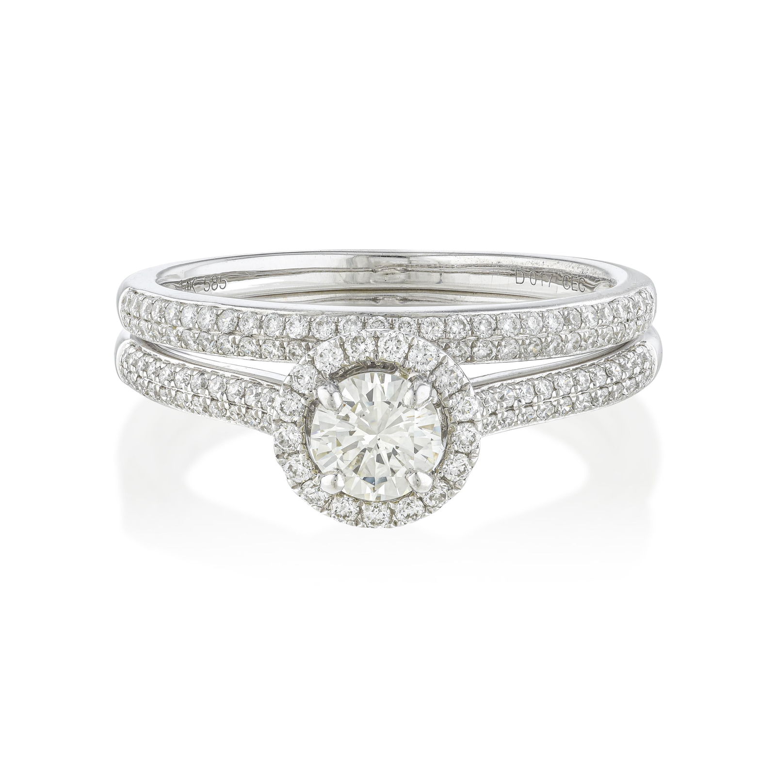 Diamond Engagement Ring and Wedding Band Set - No Reserve Lot: A matched engagement ring and wedding band set in 14K white gold: the kind of coordinated suite that removes all uncertainty from the most important jewelry decision a couple makes. The round brillian