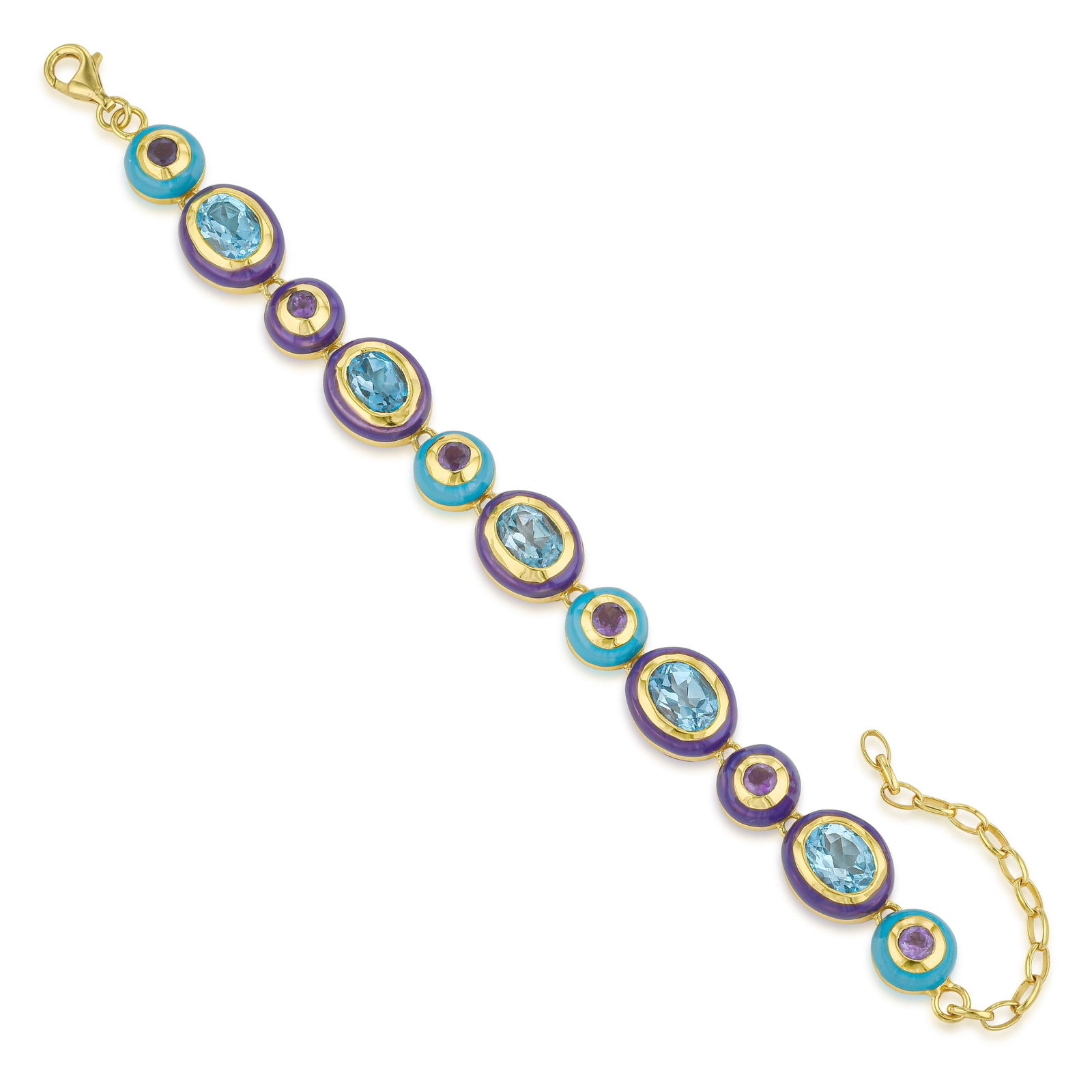 Blue Topaz and Amethyst Bracelet: Blue topaz and amethyst on an adjustable chain: cool and warm purple in gentle conversation, an accessible and wearable bracelet for the collector who enjoys color without ostentation. Summary of